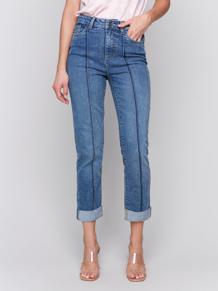 Pin Tuck Straight Leg Jeans