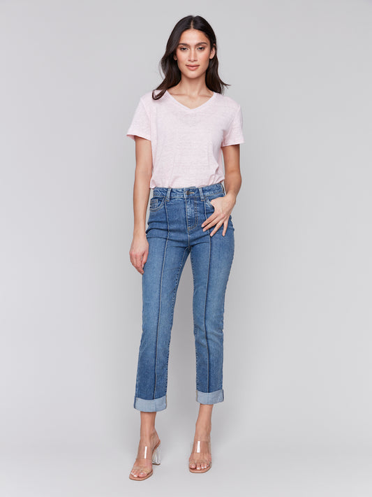 Pin Tuck Straight Leg Jeans