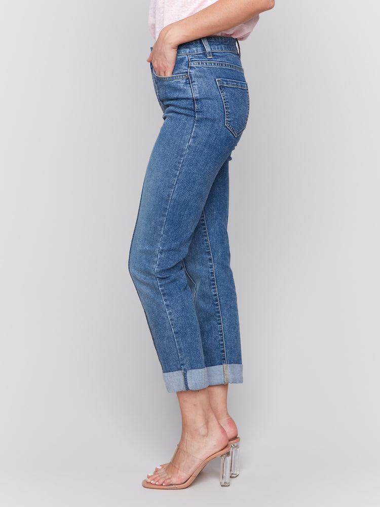 Pin Tuck Straight Leg Jeans