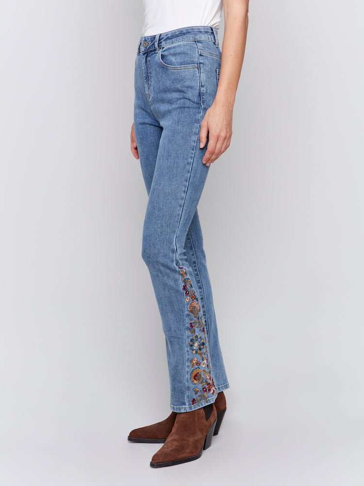 Bootcut Jeans with Floral Embroidery