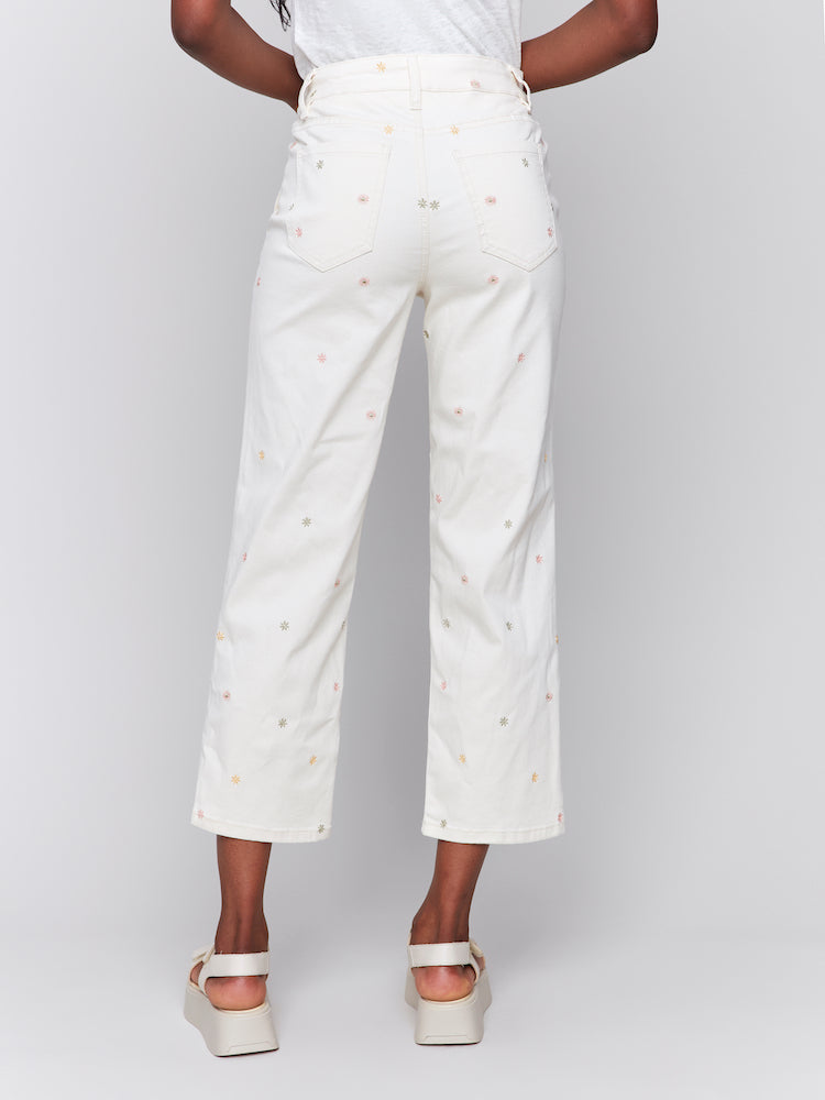 Embroidered Wide Leg Jeans