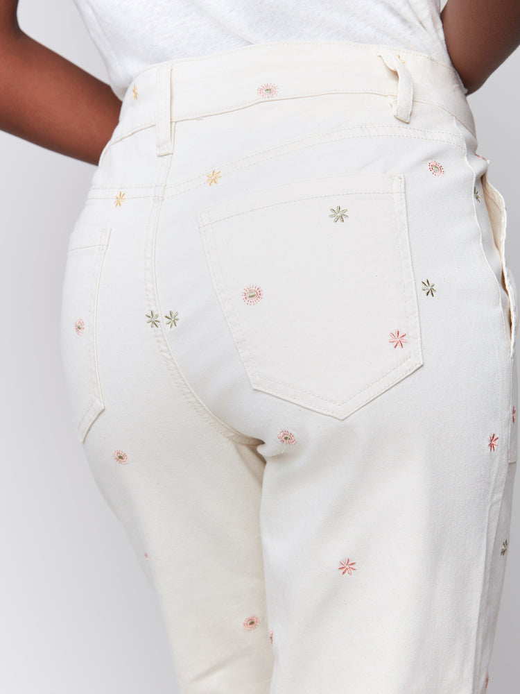 Embroidered Wide Leg Jeans