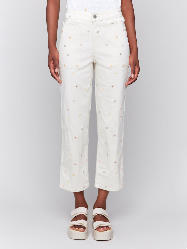 Embroidered Wide Leg Jeans