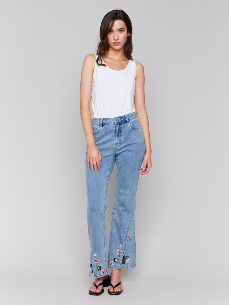 Embroidered Flare Fit Jeans