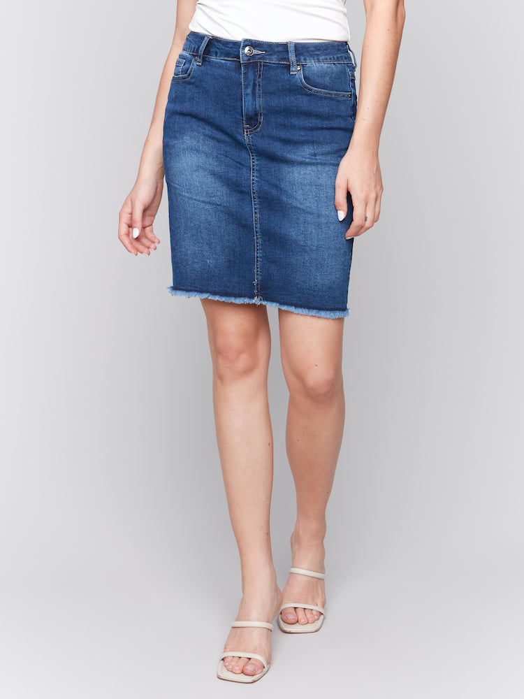 Frayed Hem Denim Skirt