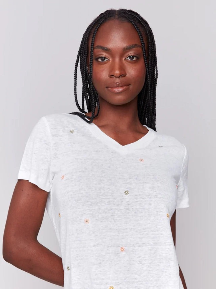 Embroidered Cotton V-Neck T-Shirt