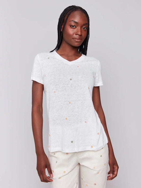 Embroidered Cotton V-Neck T-Shirt