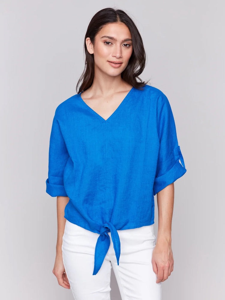 3/4 Sleeve Top with Front Tie