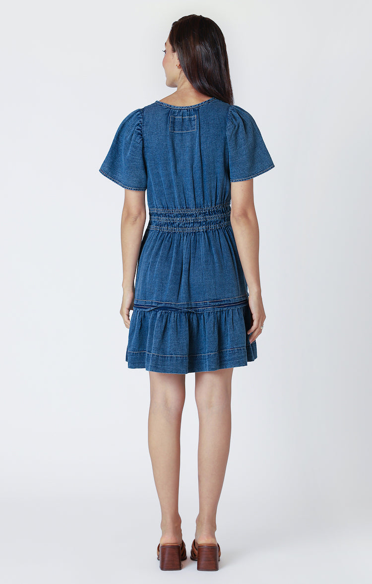 Tiered Denim Effect Mini Dress