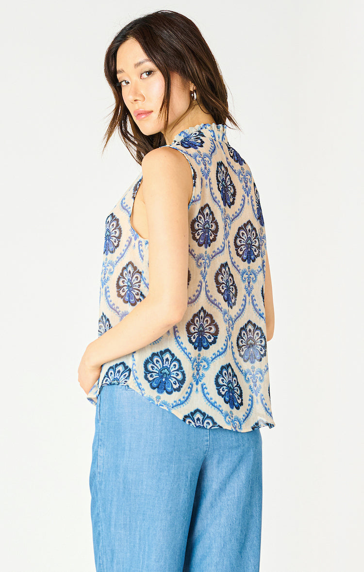 Sleeveless V-Neck Print Blouse