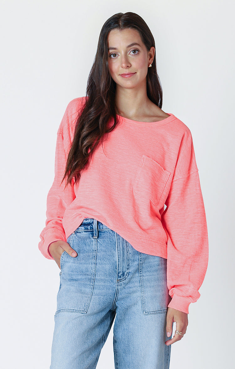 Long Sleeve Crew Neck Top With Pocket