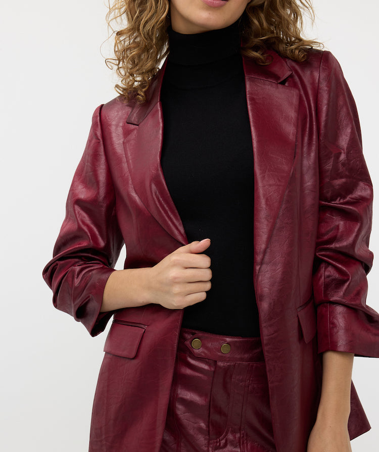 Metallic Crinkle Faux Leather Blazer