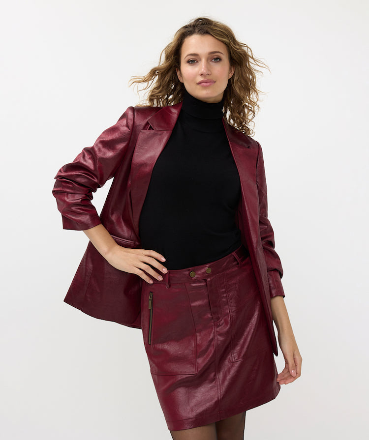 Metallic Crinkle Faux Leather Blazer