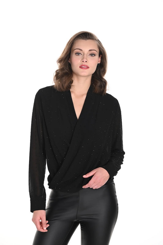 Cross Over Shimmery Long Sleeve Top