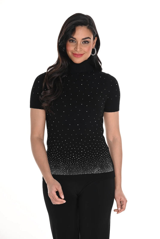 Short Sleeve Turtle Neck With Rhinestone Detail