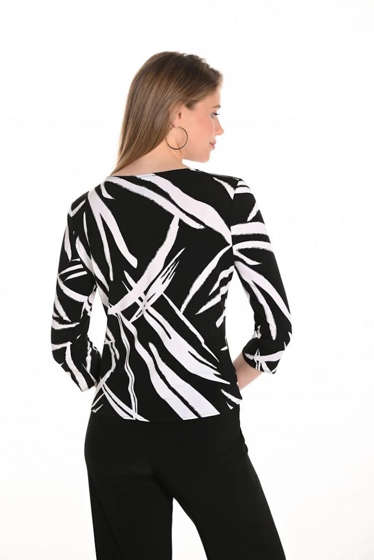 Abstract Print 3/4 Sleeve Top With Faux Knot