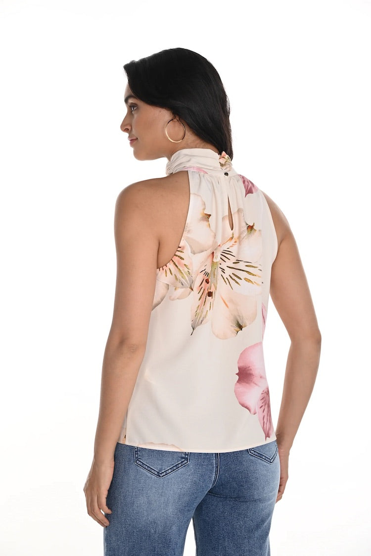 Floral Print High Neck Sleeveless Top