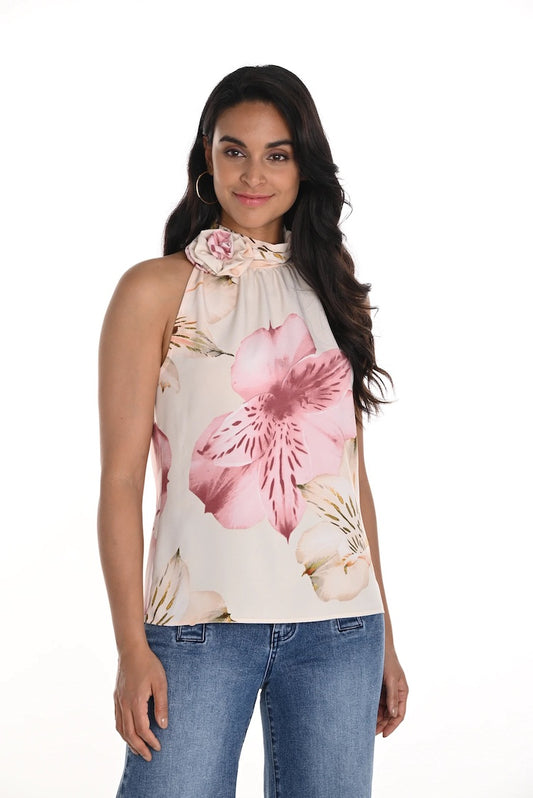 Floral Print High Neck Sleeveless Top