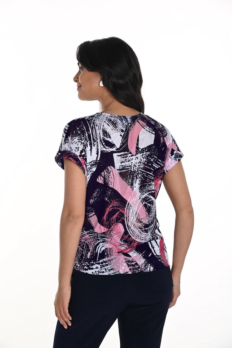 Abstract Print Short Sleeve With Tie Detail