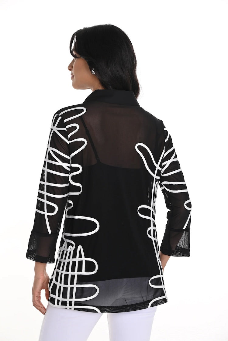 Abstract Collared Sheer Jacket