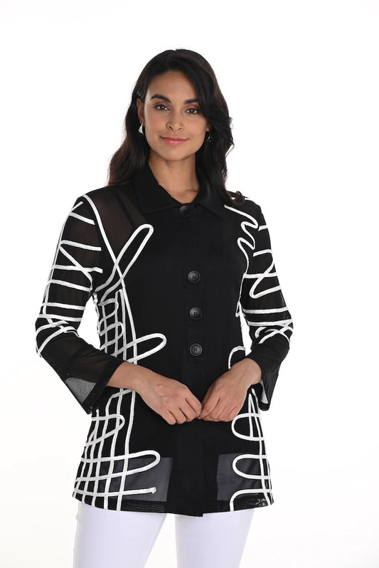 Abstract Collared Sheer Jacket