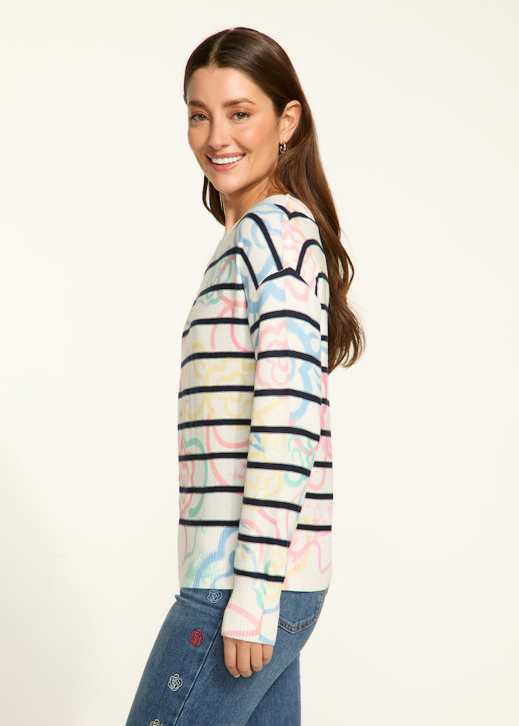 Abstract Print Stripe Long Sleeve Top