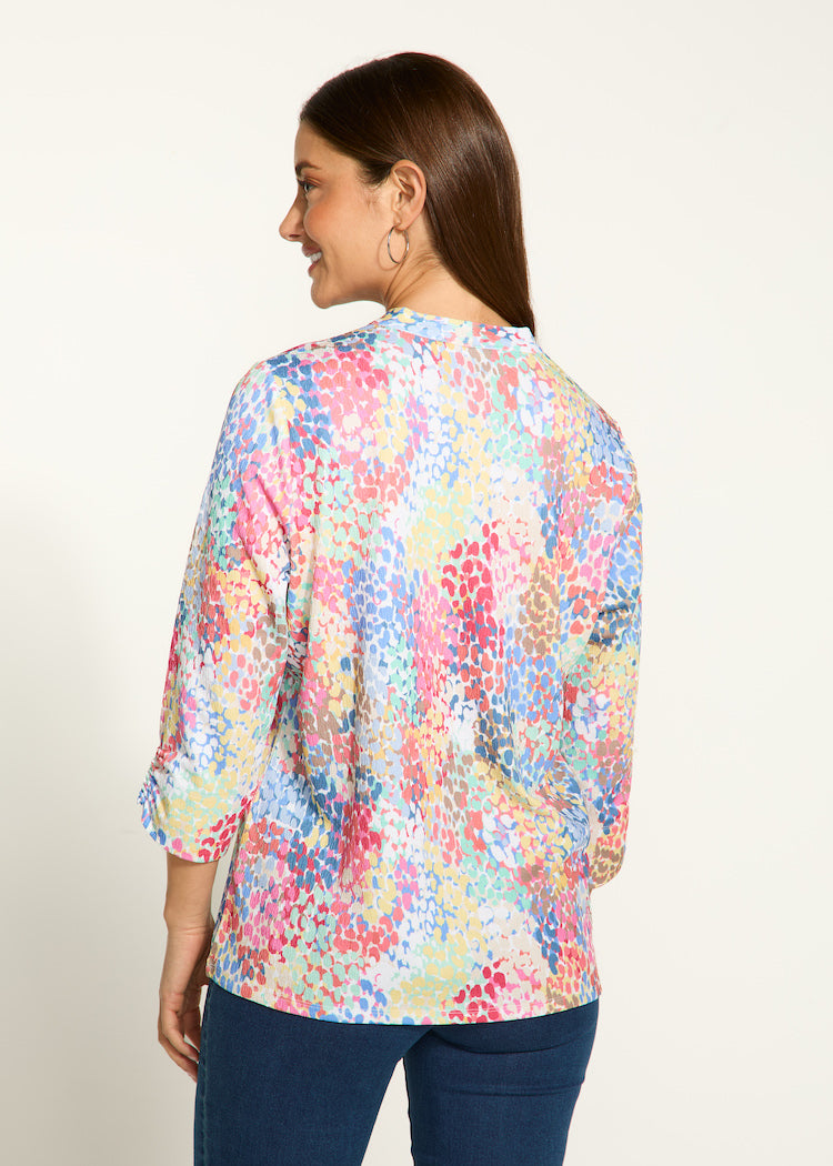 Dot Print V-Neck 3/4 Sleeve Top