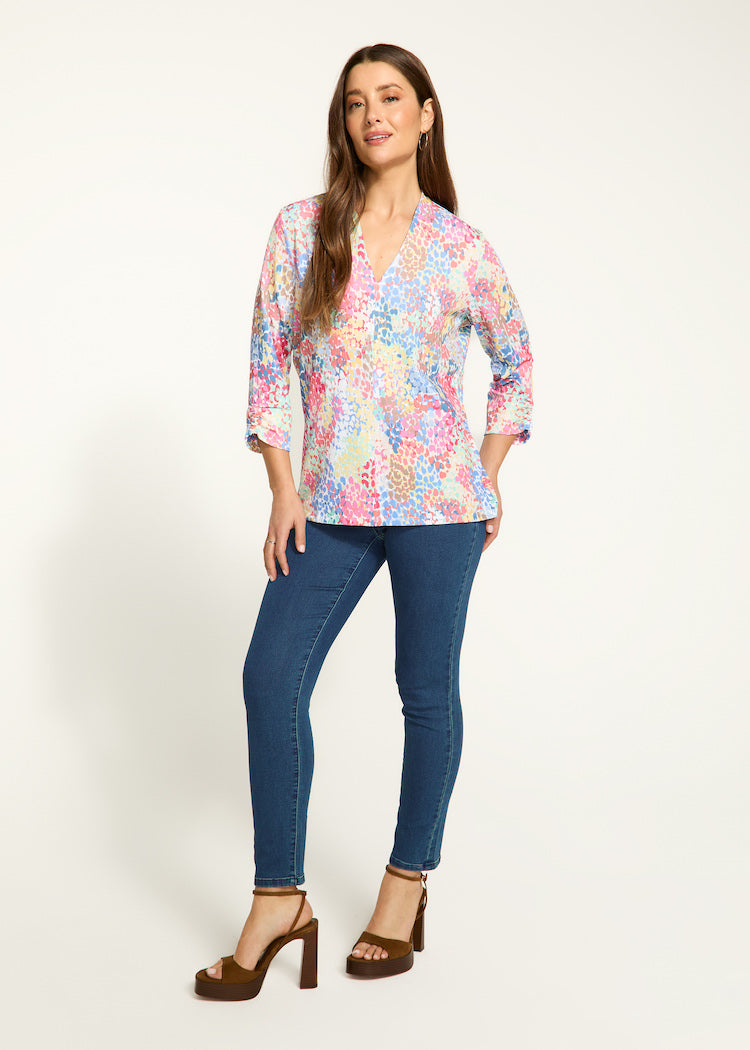 Dot Print V-Neck 3/4 Sleeve Top