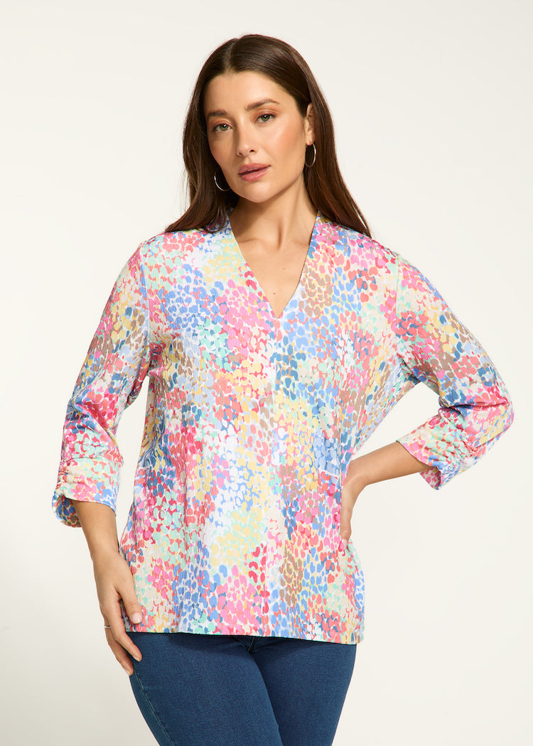 Dot Print V-Neck 3/4 Sleeve Top