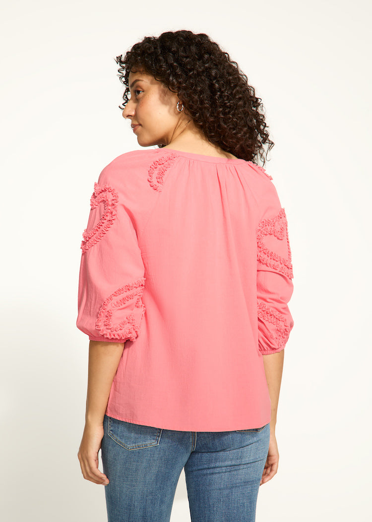 Heart Textured Elbow Sleeve Blouse