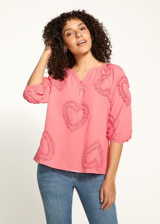 Heart Textured Elbow Sleeve Blouse