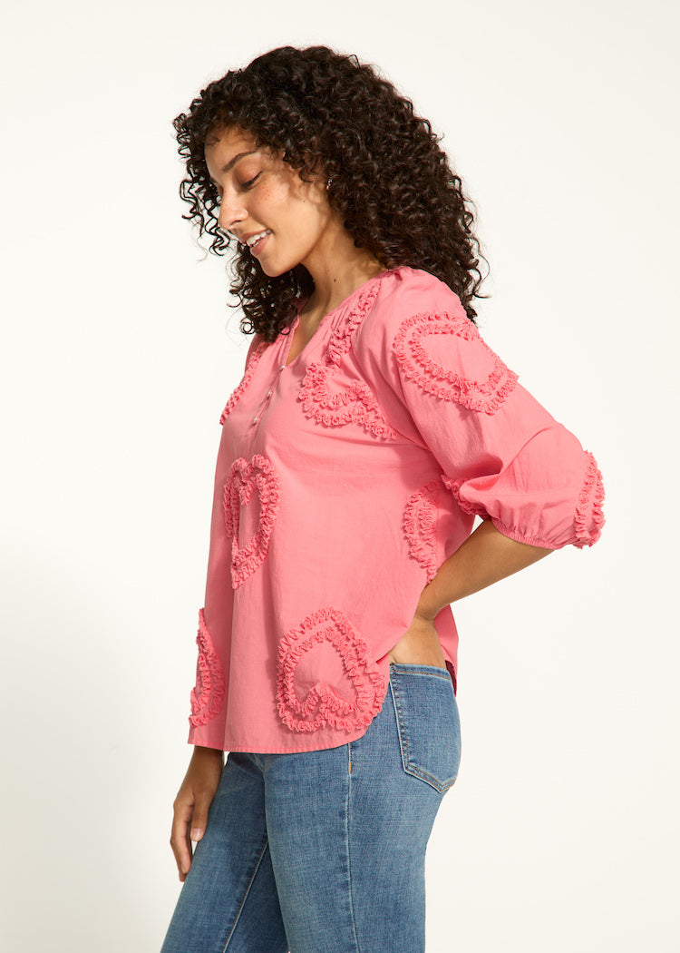 Heart Textured Elbow Sleeve Blouse