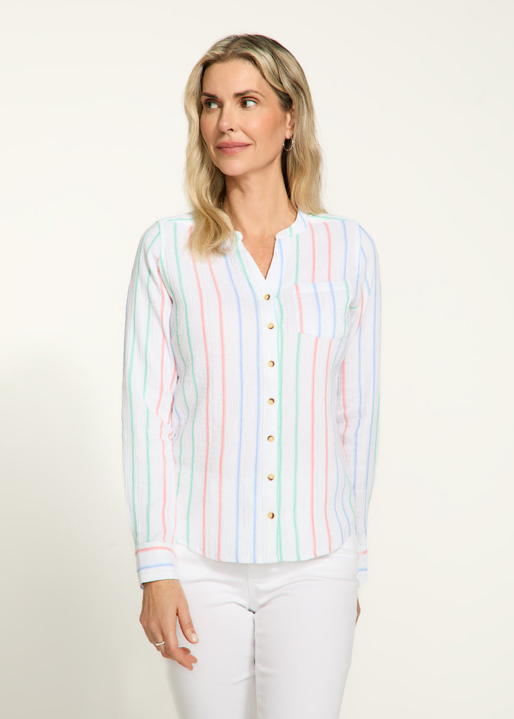 Stripe Button Front Blouse