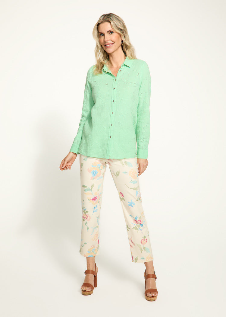 Floral Detail Textured Button Up Long Sleeve