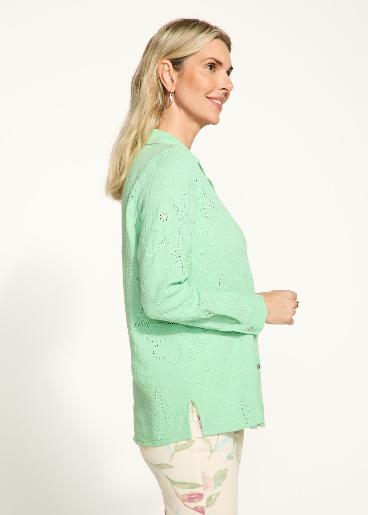 Floral Detail Textured Button Up Long Sleeve