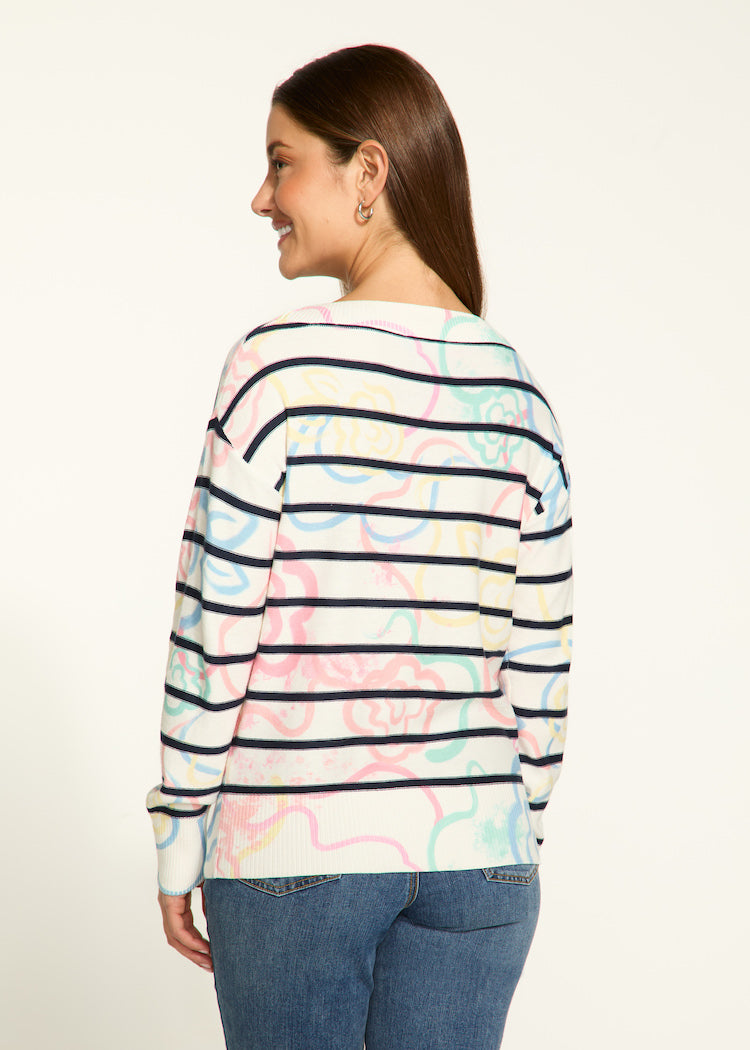 Abstract Print Stripe Long Sleeve Top