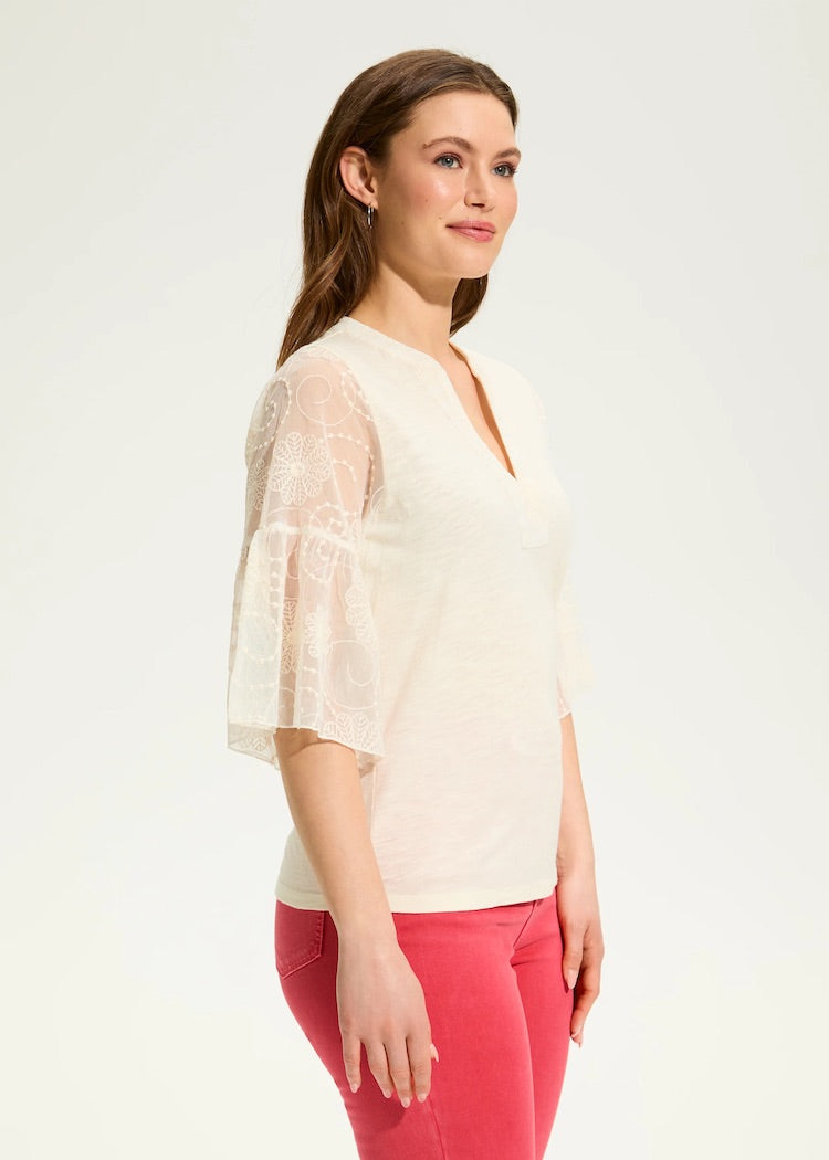 3/4 Mesh Bell-Sleeve Top