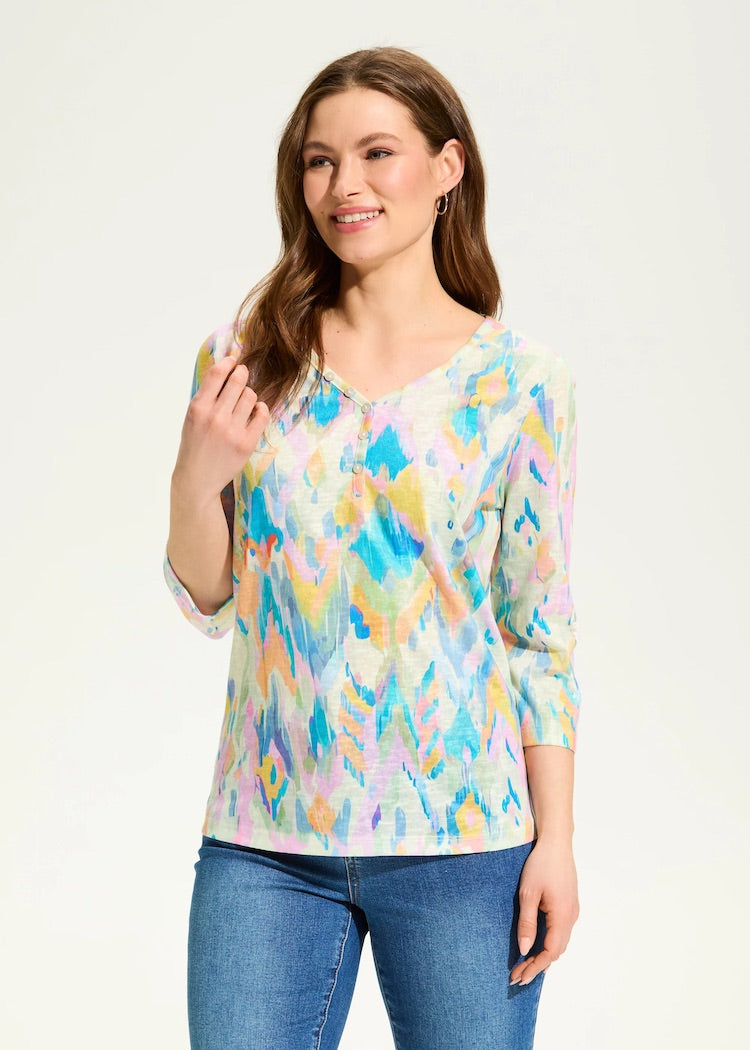 3/4 Sleeve Notch Neck Top