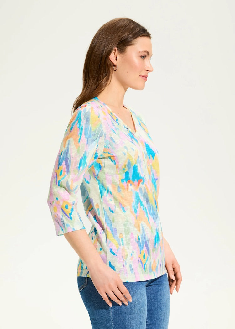 3/4 Sleeve Notch Neck Top