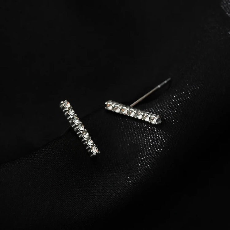 BIHAR: Minimalist Pavé Zirconia Embedded Bar Stud Earrings