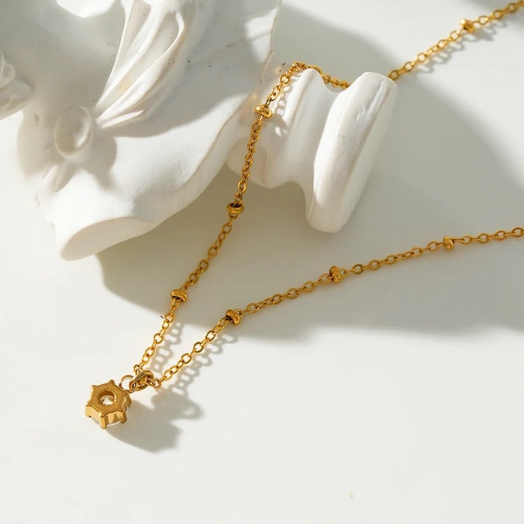 KADIRI: Solitaire Zirconia Charm Pendant on a Beaded Chain Necklace