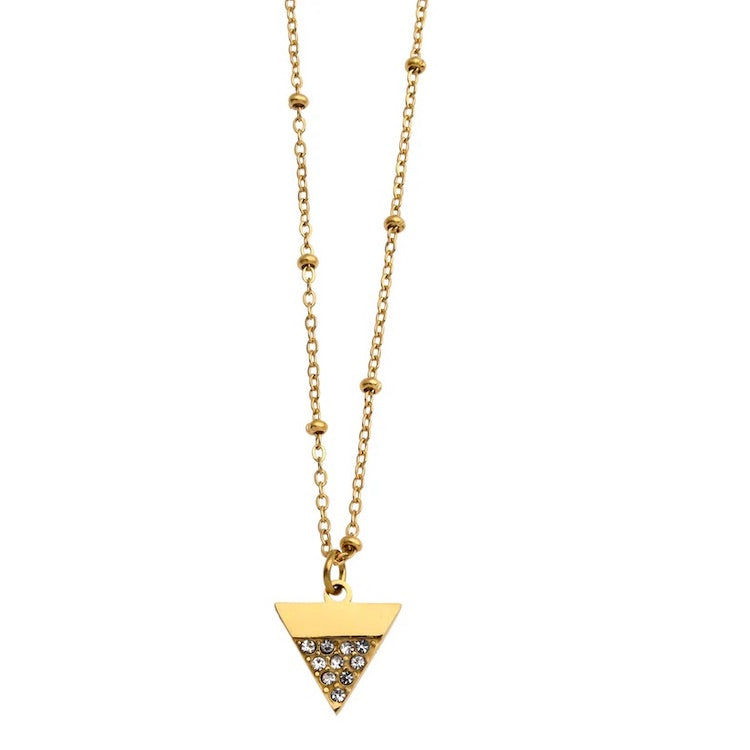 URIKA Beaded Chain Necklace with Zirconia Pavé Triangle Pendant