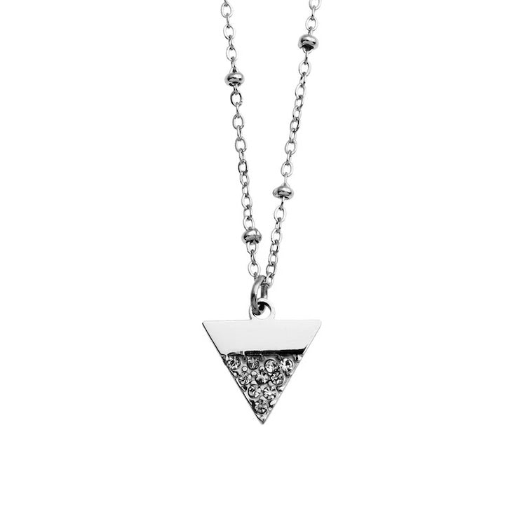 URIKA Beaded Chain Necklace with Zirconia Pavé Triangle Pendant