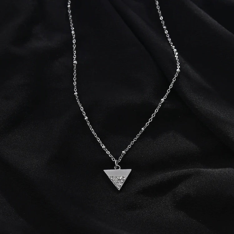 URIKA Beaded Chain Necklace with Zirconia Pavé Triangle Pendant