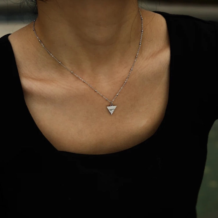 URIKA Beaded Chain Necklace with Zirconia Pavé Triangle Pendant