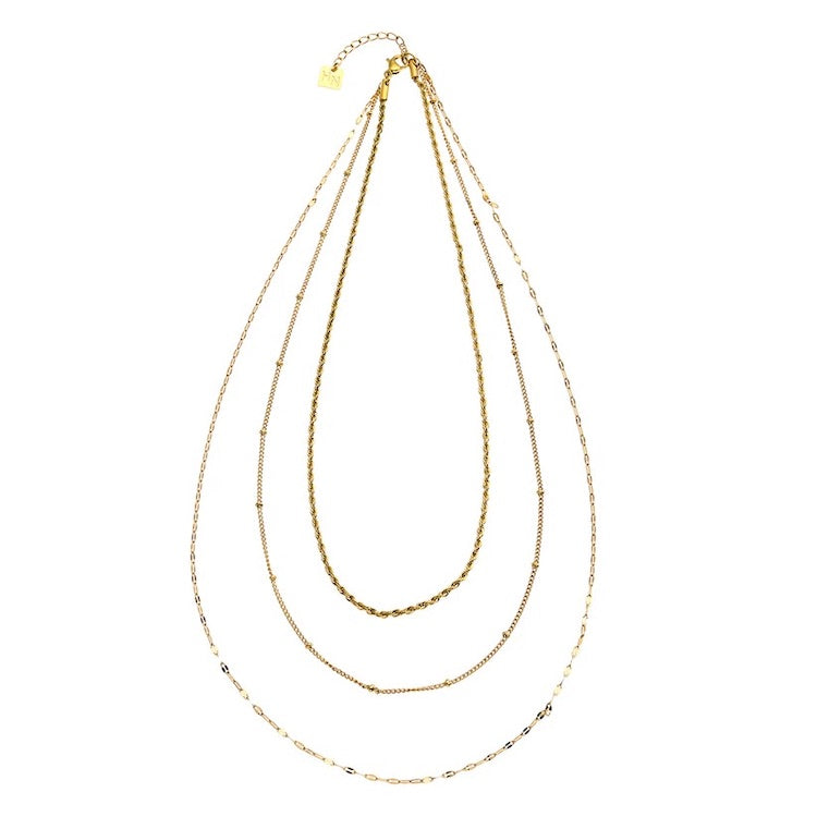 ZURI Triple Layer Mixed-Chain Necklace