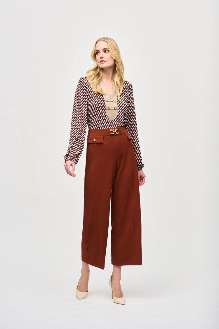 Scuba Crepe Wide-Leg Pull-On Cropped Pants