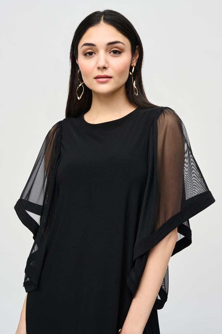 Knee-length Shift Dress With Sheer Sleeves