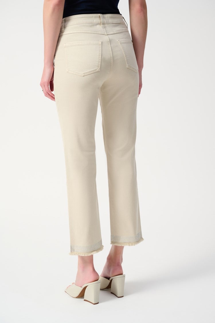 Denim Straight Pants With Frayed Hem