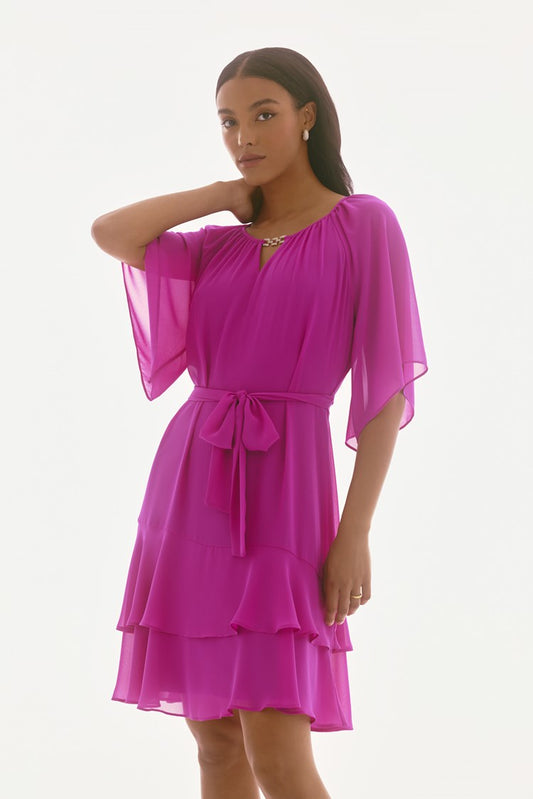 Chiffon Belted A-Line Dress